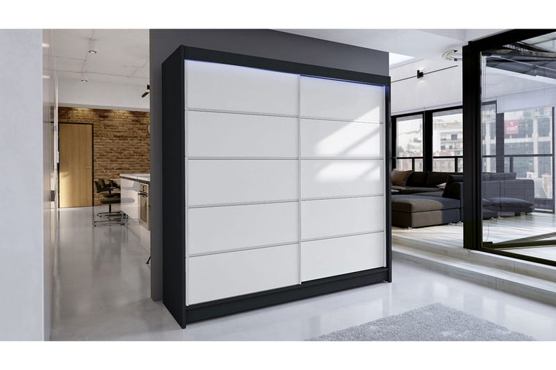 Garderobe + LED - Svart / Hvit - Oppbevaring - Klesoppbevaring - Garderober & garderobesystem - Garderobeskap & klesskap
