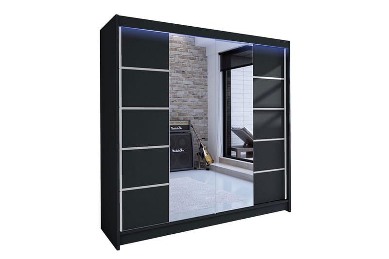 Garderobe + LED - Svart - Oppbevaring - Klesoppbevaring - Garderober & garderobesystem - Garderobeskap & klesskap