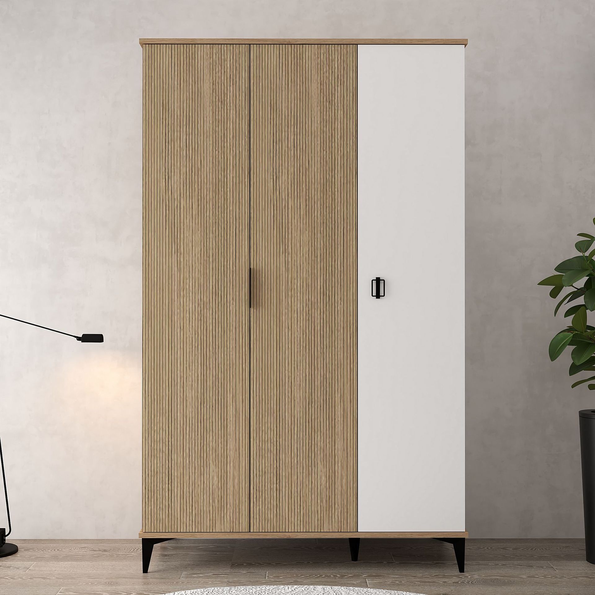 Garderobeskap Hanah Home Neva (123 x 200 x 52 cm) Eik hvit - Eik og Hvit
