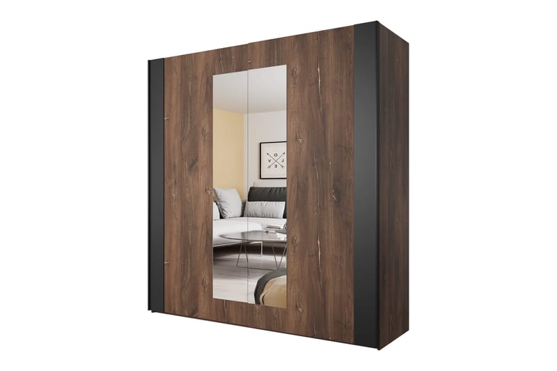 Joannie Garderobe 200 cm - Mørk brun/Svart - Oppbevaring - Klesoppbevaring - Garderober & garderobesystem - Garderobeskap & klesskap