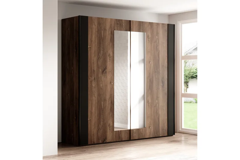 Joannie Garderobe 200 cm, Mørk brun/Svart