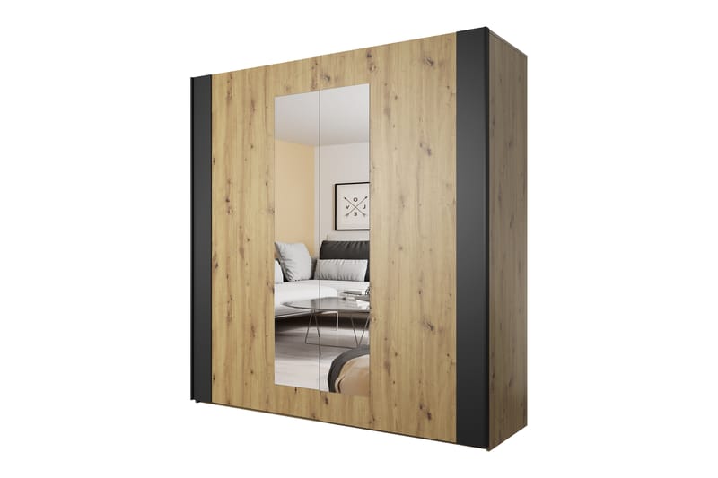 Joannie Garderobe 200x213 cm - Brun/Svart - Oppbevaring - Klesoppbevaring - Garderober & garderobesystem - Garderobeskap & klesskap