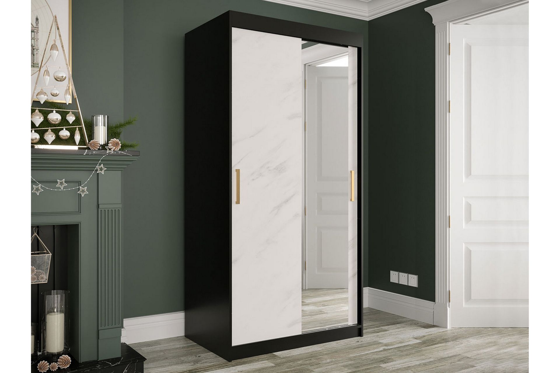 Marmuria Garderobe med Speil 100 cm Marmormønster - Svart/Hvit/Gull - Oppbevaring - Klesoppbevaring - Garderober & garderobesystem - Garderobeskap & klesskap