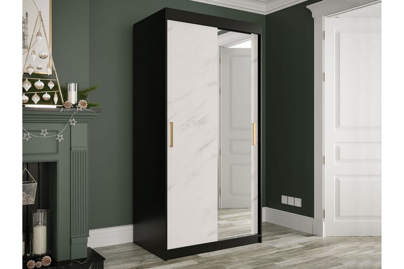 Marmuria Garderobe med Speil 100 cm Marmormønster - Svart/Hvit/Gull - Oppbevaring - Klesoppbevaring - Garderober & garderobesystem - Garderobeskap & klesskap