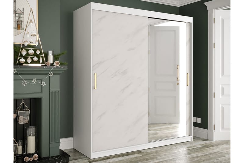 Marmuria Garderobe med Speil 180 cm Marmormønster - Hvit/Gull - Oppbevaring - Klesoppbevaring - Garderober & garderobesystem - Garderobeskap & klesskap