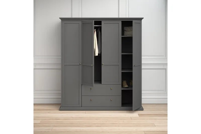 Paris Garderobeskap med 2 Dører - Grå - Oppbevaring - Klesoppbevaring - Garderober & garderobesystem - Garderobeskap & klesskap