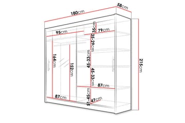 Prag Garderobe 180x57x215 cm - Hvit - Oppbevaring - Klesoppbevaring - Garderober & garderobesystem - Garderobeskap & klesskap
