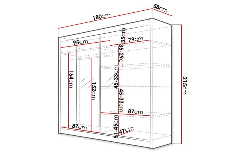 Talin Garderobe 180x58x215 cm - Hvit - Oppbevaring - Klesoppbevaring - Garderober & garderobesystem - Garderobeskap & klesskap