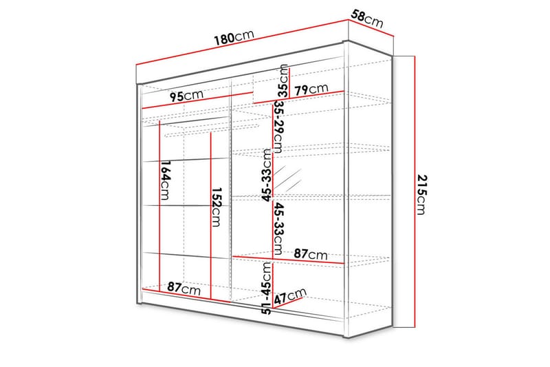 Talin Garderobe 58x180 cm LED-belysning - Hvit/Svart - Oppbevaring - Klesoppbevaring - Garderober & garderobesystem - Garderobeskap & klesskap