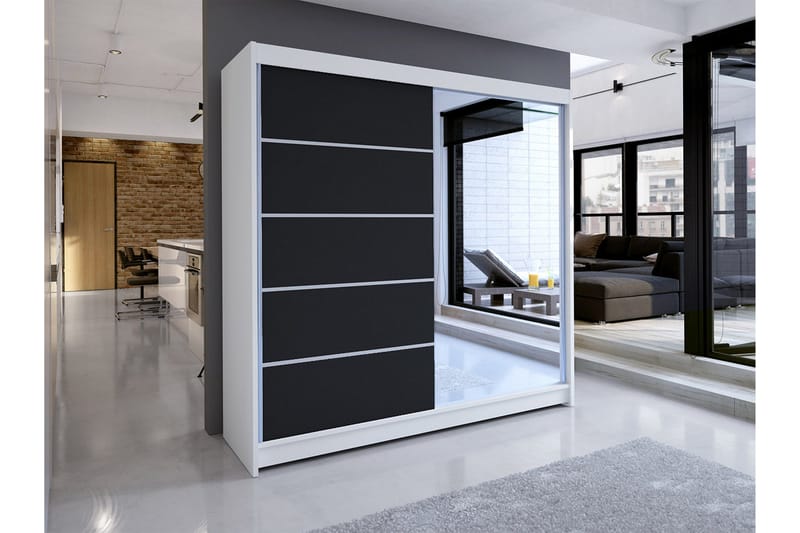 Talin Garderobe 58x180 cm LED-belysning, Hvit/Svart