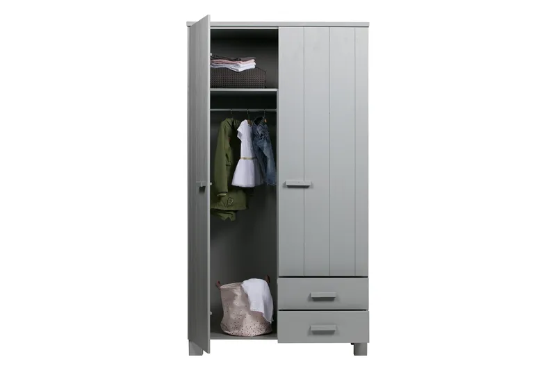 Tenney Garderobe med 2 Skuffer 111 cm - Grå Furu - Oppbevaring - Klesoppbevaring - Garderober & garderobesystem - Garderobeskap & klesskap