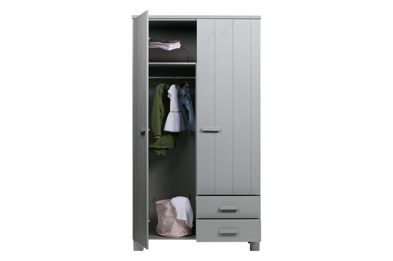 Tenney Garderobe med 2 Skuffer 111 cm - Grå Furu - Oppbevaring - Klesoppbevaring - Garderober & garderobesystem - Garderobeskap & klesskap