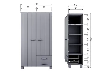 Tenney Garderobe med 2 Skuffer 111 cm - Grå Furu - Oppbevaring - Klesoppbevaring - Garderober & garderobesystem - Garderobeskap & klesskap