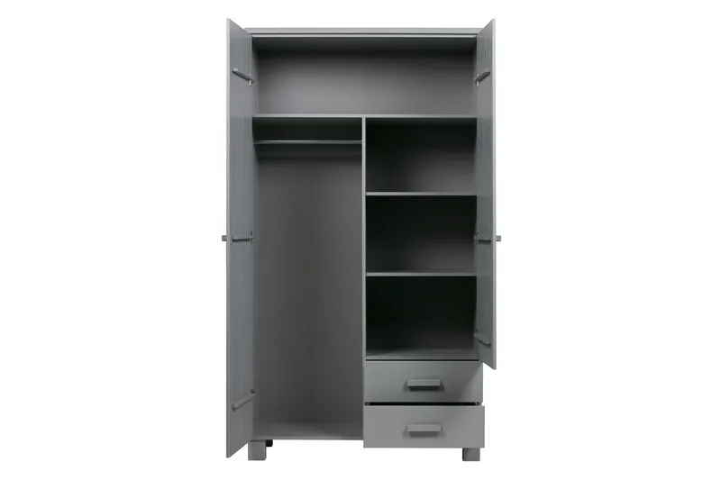 Tenney Garderobe med 2 Skuffer 111 cm - Grå Furu - Oppbevaring - Klesoppbevaring - Garderober & garderobesystem - Garderobeskap & klesskap