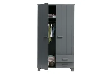 Tenney Garderobe med 2 Skuffer 111 cm - Stålgrå Furu - Oppbevaring - Klesoppbevaring - Garderober & garderobesystem - Garderobeskap & klesskap
