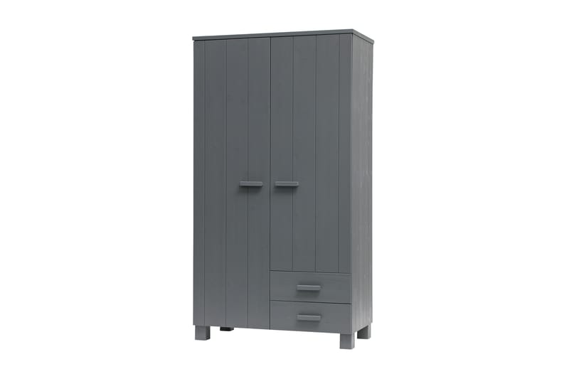 Tenney Garderobe med 2 Skuffer 111 cm - Stålgrå Furu - Oppbevaring - Klesoppbevaring - Garderober & garderobesystem - Garderobeskap & klesskap