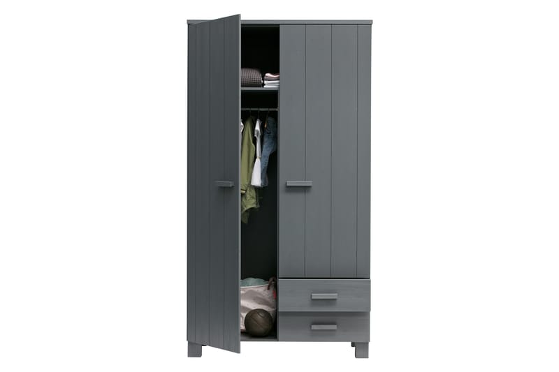 Tenney Garderobe med 2 Skuffer 111 cm - Stålgrå Furu - Oppbevaring - Klesoppbevaring - Garderober & garderobesystem - Garderobeskap & klesskap