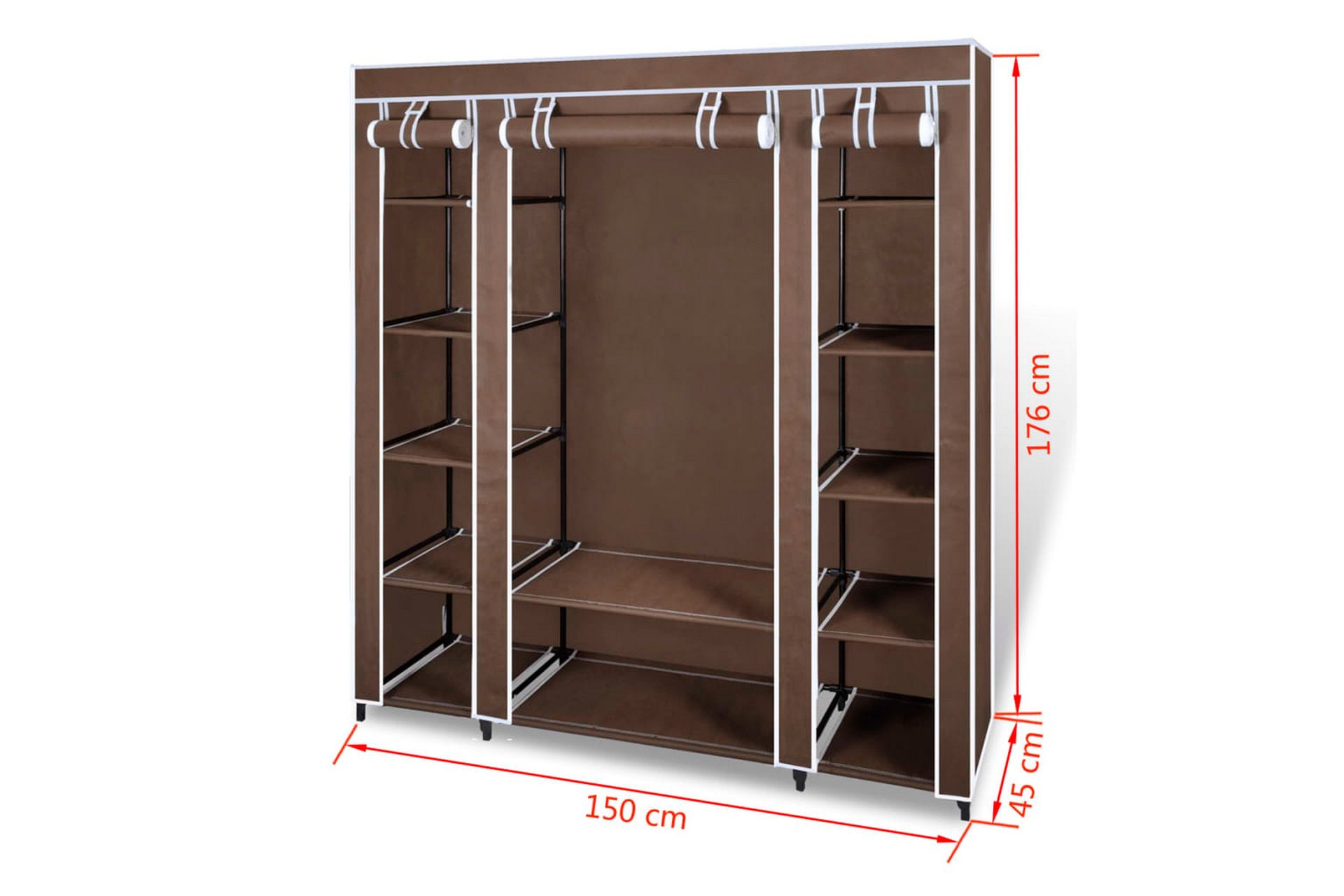 Garderobeskap med rom og stenger 45x150x176 cm brun stoff - Oppbevaring - Klesoppbevaring - Garderober & garderobesystem