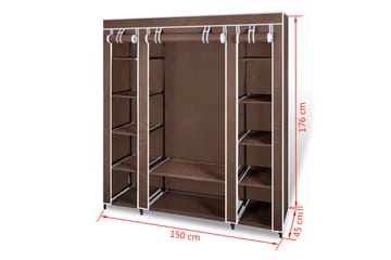 Garderobeskap med rom og stenger 45x150x176 cm brun stoff - Oppbevaring - Klesoppbevaring - Garderober & garderobesystem