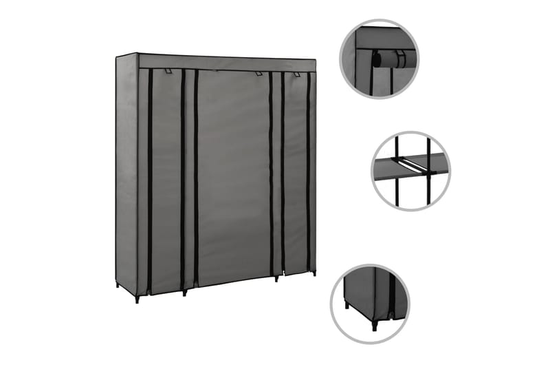 Garderobeskap med rom og stenger grå 150x45x176 cm stoff - Oppbevaring - Klesoppbevaring - Garderober & garderobesystem