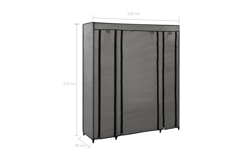 Garderobeskap med rom og stenger grå 150x45x176 cm stoff - Oppbevaring - Klesoppbevaring - Garderober & garderobesystem