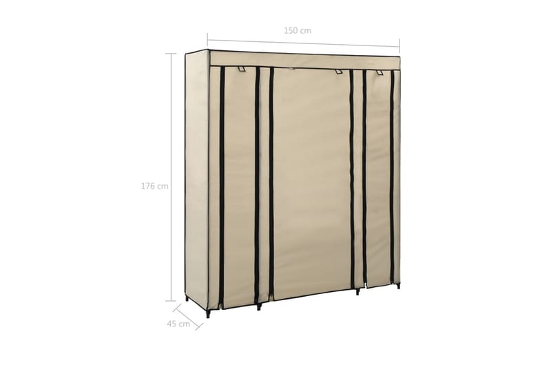 Garderobeskap med rom og stenger krem 150x45x176 cm stoff - Oppbevaring - Klesoppbevaring - Garderober & garderobesystem