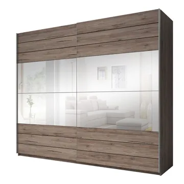 Garderobeskap med speil Galaxy 2 skyvedører med svart glass - Mørk San Remo eik, 270 cm - Oppbevaring - Klesoppbevaring - Garderober & garderobesystem