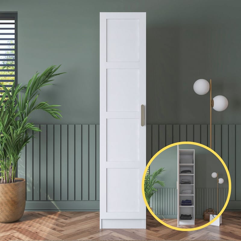 Garderobeskap Wallxpert Cleo hylle v3 (45 x 210 x 57,5 cm) Hvit - Hvit - Oppbevaring - Klesoppbevaring - Garderober & garderobesystem - Garderobeskap & klesskap