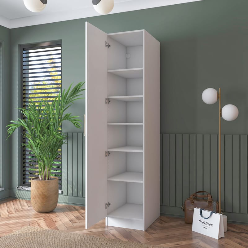Garderobeskap Wallxpert Cleo hylle v3 (45 x 210 x 57,5 cm) Hvit - Hvit - Oppbevaring - Klesoppbevaring - Garderober & garderobesystem - Garderobeskap & klesskap