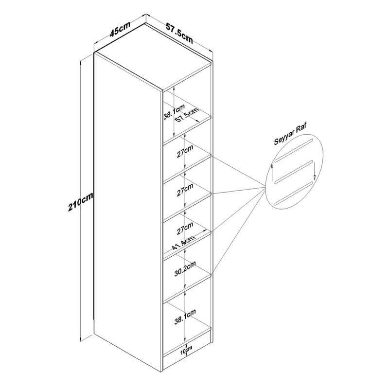 Garderobeskap Wallxpert Cleo hylle v3 (45 x 210 x 57,5 cm) Hvit - Hvit - Oppbevaring - Klesoppbevaring - Garderober & garderobesystem - Garderobeskap & klesskap