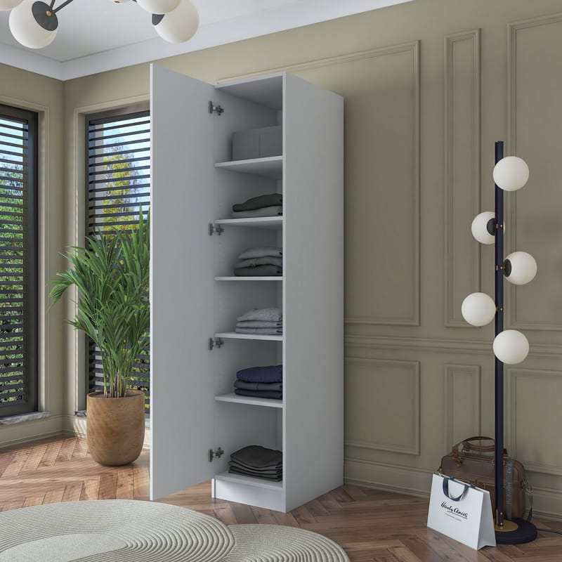 Garderobeskap Wallxpert Cleo Shelf v1 (45 x 210 x 57,5 cm) Hvit - Hvit - Oppbevaring - Klesoppbevaring - Garderober & garderobesystem - Garderobeskap & klesskap