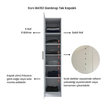 Garderobeskap Wallxpert Cleo Shelf v1 (45 x 210 x 57,5 cm) Hvit - Hvit - Oppbevaring - Klesoppbevaring - Garderober & garderobesystem - Garderobeskap & klesskap
