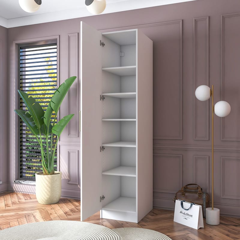 Garderobeskap Wallxpert Cleo Shelf v2 (45 x 210 x 57,5 cm) hvit - Hvit - Oppbevaring - Klesoppbevaring - Garderober & garderobesystem - Garderobeskap & klesskap