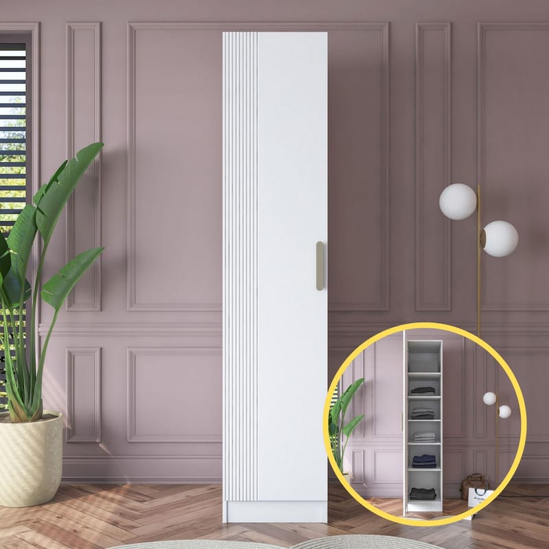 Garderobeskap Wallxpert Cleo Shelf v2 (45 x 210 x 57,5 cm) hvit - Hvit - Oppbevaring - Klesoppbevaring - Garderober & garderobesystem - Garderobeskap & klesskap