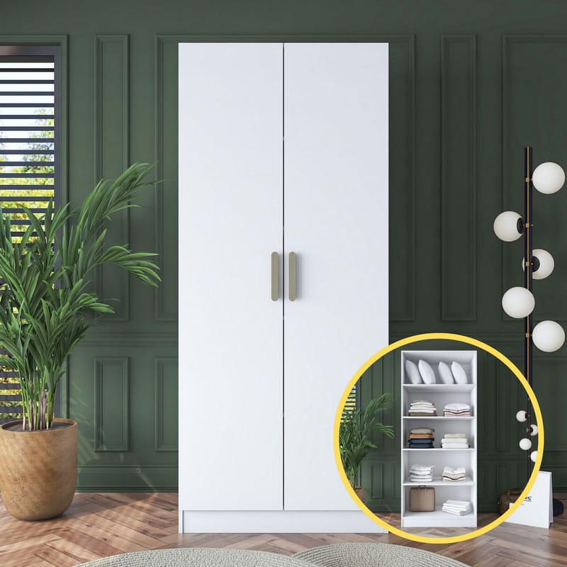 Garderobeskap Wallxpert Dara BA160 (90 x 210 x 57,5 cm) Hvit - Hvit - Oppbevaring - Klesoppbevaring - Garderober & garderobesystem - Garderobeskap & klesskap