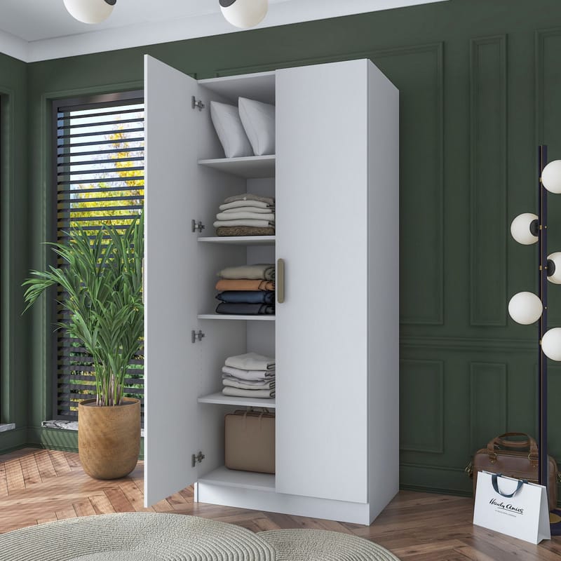Garderobeskap Wallxpert Dara BA160 (90 x 210 x 57,5 cm) Hvit - Hvit - Oppbevaring - Klesoppbevaring - Garderober & garderobesystem - Garderobeskap & klesskap