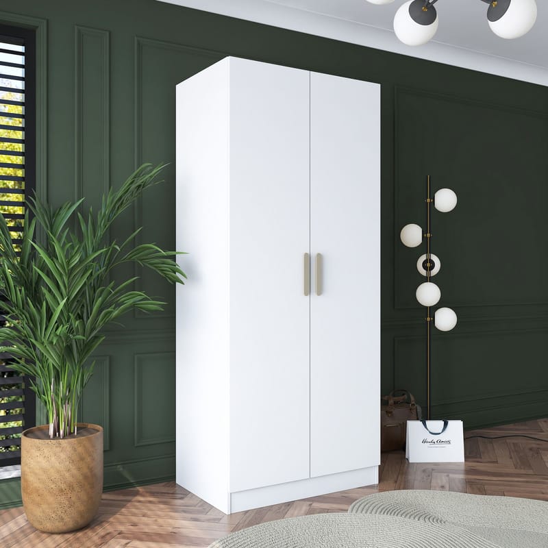 Garderobeskap Wallxpert Dara BA160 (90 x 210 x 57,5 cm) Hvit - Hvit - Oppbevaring - Klesoppbevaring - Garderober & garderobesystem - Garderobeskap & klesskap