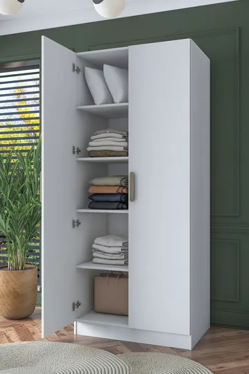 Garderobeskap Wallxpert Dara BA160 (90 x 210 x 57,5 cm) Hvit - Hvit - Oppbevaring - Klesoppbevaring - Garderober & garderobesystem - Garderobeskap & klesskap