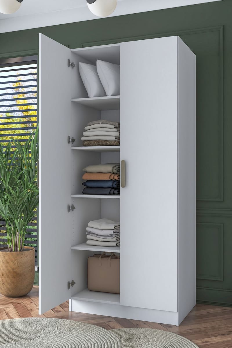 Garderobeskap Wallxpert Dara BA160 (90 x 210 x 57,5 cm) Hvit - Hvit - Oppbevaring - Klesoppbevaring - Garderober & garderobesystem - Garderobeskap & klesskap
