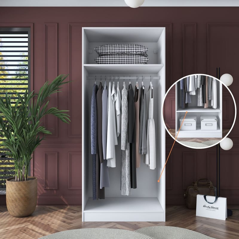 Garderobeskap Wallxpert Dara BA161 (90 x 210 x 57,5 cm) hvit - Hvit - Oppbevaring - Klesoppbevaring - Garderober & garderobesystem - Garderobeskap & klesskap