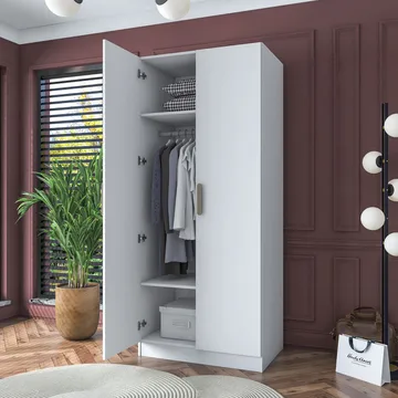 Garderobeskap Wallxpert Dara BA161 (90 x 210 x 57,5 cm) hvit - Hvit - Oppbevaring - Klesoppbevaring - Garderober & garderobesystem - Garderobeskap & klesskap