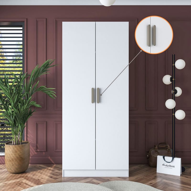 Garderobeskap Wallxpert Dara BA161 (90 x 210 x 57,5 cm) hvit - Hvit - Oppbevaring - Klesoppbevaring - Garderober & garderobesystem - Garderobeskap & klesskap