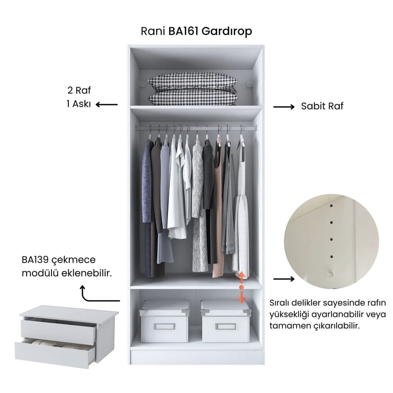 Garderobeskap Wallxpert Dara BA161 (90 x 210 x 57,5 cm) hvit - Hvit - Oppbevaring - Klesoppbevaring - Garderober & garderobesystem - Garderobeskap & klesskap