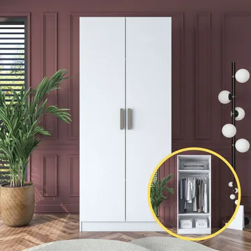 Garderobeskap Wallxpert Dara BA161 (90 x 210 x 57,5 cm) hvit - Hvit - Oppbevaring - Klesoppbevaring - Garderober & garderobesystem - Garderobeskap & klesskap