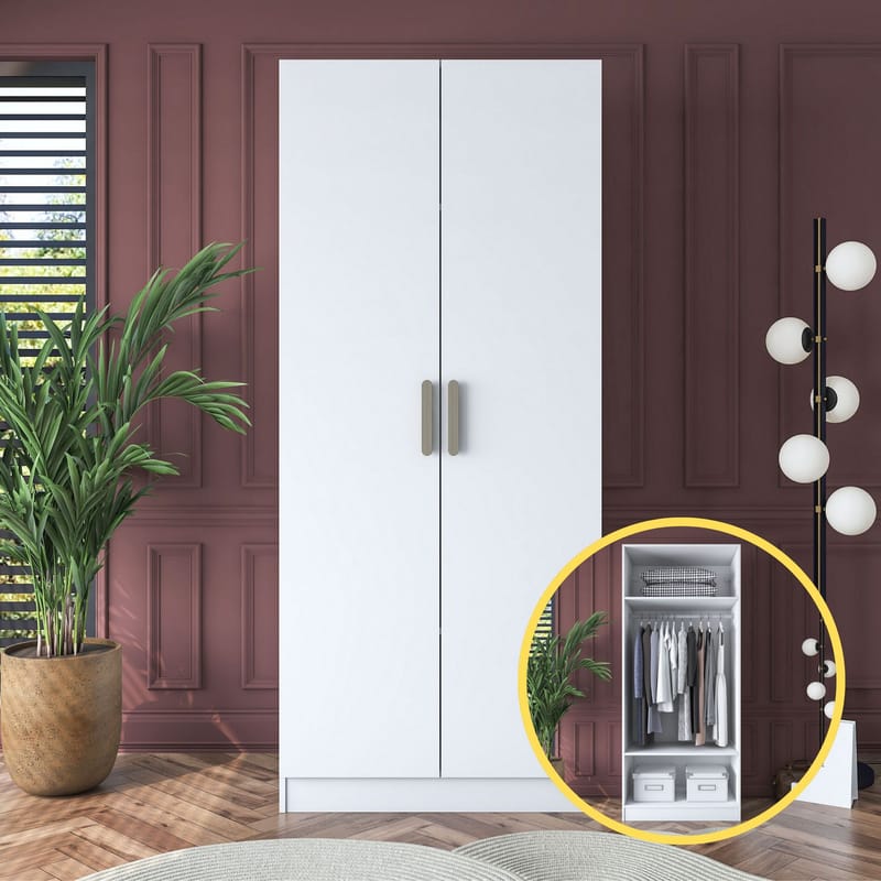 Garderobeskap Wallxpert Dara BA161 (90 x 210 x 57,5 cm) hvit - Hvit - Oppbevaring - Klesoppbevaring - Garderober & garderobesystem - Garderobeskap & klesskap