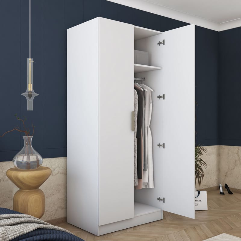 Garderobeskap Wallxpert Dara BA170 (90 x 210 x 57,5 cm) Hvit - Hvit - Oppbevaring - Klesoppbevaring - Garderober & garderobesystem - Garderobeskap & klesskap