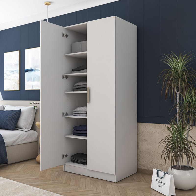 Garderobeskap Wallxpert Dara BA170 (90 x 210 x 57,5 cm) Hvit - Hvit - Oppbevaring - Klesoppbevaring - Garderober & garderobesystem - Garderobeskap & klesskap