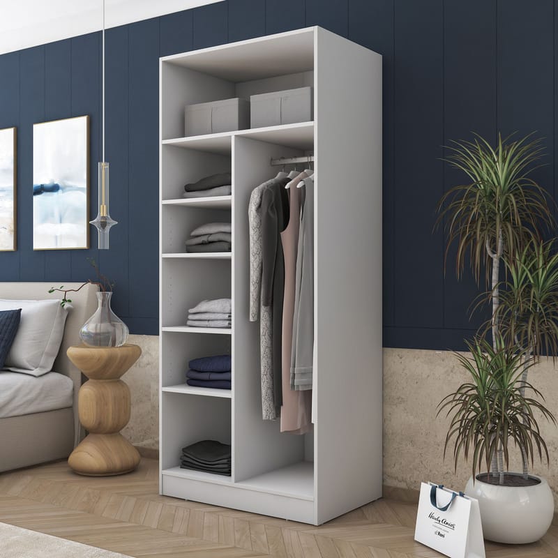 Garderobeskap Wallxpert Dara BA170 (90 x 210 x 57,5 cm) Hvit - Hvit - Oppbevaring - Klesoppbevaring - Garderober & garderobesystem - Garderobeskap & klesskap