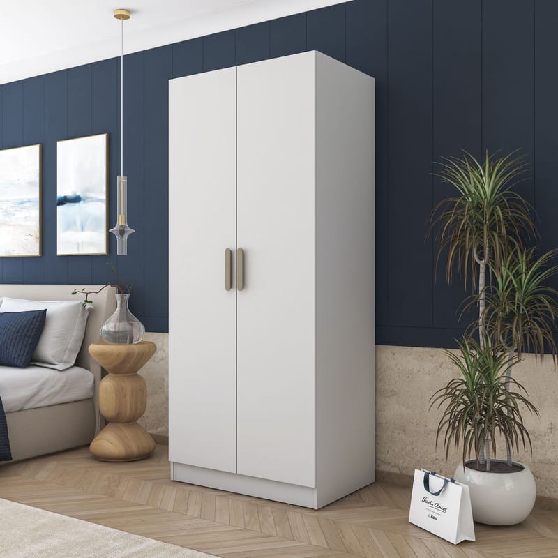 Garderobeskap Wallxpert Dara BA170 (90 x 210 x 57,5 cm) Hvit - Hvit - Oppbevaring - Klesoppbevaring - Garderober & garderobesystem - Garderobeskap & klesskap