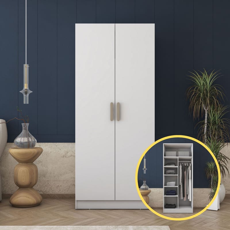 Garderobeskap Wallxpert Dara BA170 (90 x 210 x 57,5 cm) Hvit - Hvit - Oppbevaring - Klesoppbevaring - Garderober & garderobesystem - Garderobeskap & klesskap